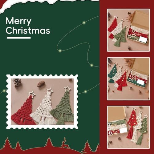 Christmas Tree DIY Macrame Kit for Beginners, 3 Pack Christmas Tree Macrame Craft Starter Kit, DIY XmasTree Ornaments Wall Hanging Art Decor Festive Activity Unique Gift - Image 7