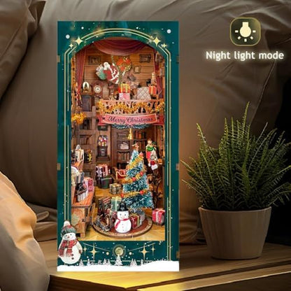DIY Dollhouse Kit with Dust Cover, DIY Book Nook Kit Christmas Decor Booknook 3D Wooden Puzzle Nook Book Doll House with LED Light - Image 6