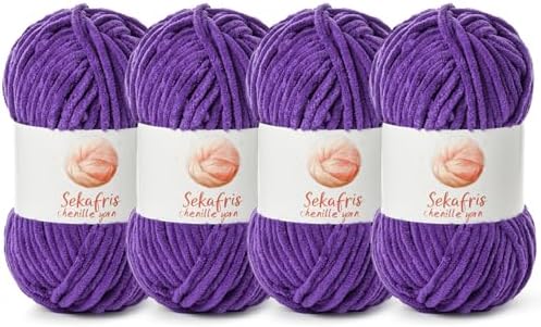 Chenille Blanket Yarn for Crocheting Size 5 Bulky Yarn 4 Lilac by Sekafris