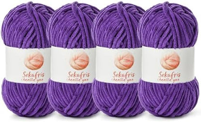 Chenille Blanket Yarn for Crocheting Size 5 Bulky Yarn 4 Lilac by Sekafris