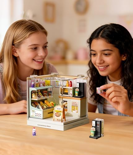 Convenience Store Miniature House Kit, Plastic DIY Dollhouse with Snacks & Hot Food Station, Stackable Transparent Dust Cover, Creative Desktop Decor for Adults Teens - Image 5