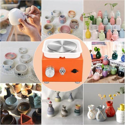 Mini Pottery Wheel Machine for Adults & Beginners, 2 Turntables (3.94" & 2.56") | 0-2000 RPM Adjustable Speed Pottery Machine Removable Splash Tray Ceramic Making Kit Includes 8 Sculpting Tools - Image 6