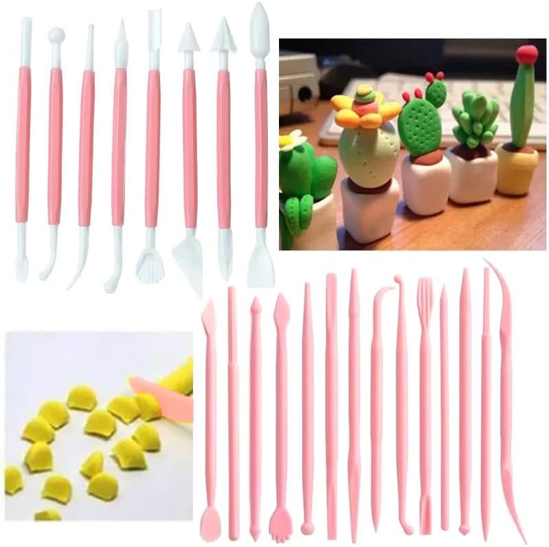 22 PCS Clay Sculpting Tools Set, Pink Air Dry Clay Tools & Polymer Clay Tools Kit, Double-Ended Plastic Modeling Tools for Pottery, Polymer Clay, Air Dry Clay & DIY Crafting for Adult by DAIXIANGER