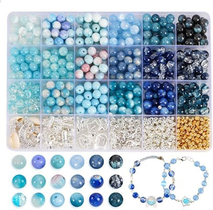 Glass Beads for Jewelry Making, 18 Colors Bead Bracelet Making Kit Including 2-8mm Bead spacers, Blue Round Beads for DIY Jewelry Making Supplies for Adults, Bracelet Necklace Earring Making kit by RUOMOXI+Y