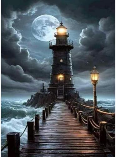 AOSGEDY Paint by Numbers for Adults Beginner, Lighthouse Adult Paint by Number Kits on Canvas, DIY Acrylic Oil Easy Painting by Numbers Kits for Home Wall Decor 16X20 Inch (Without Frame) by AOSGEDY
