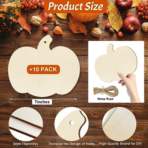 Large Size 7inch Wooden Halloween Thanksgiving Ornaments to Paint, DIY Blank Unfinished Pumpkin Wood Discs Ornament for Crafts Hanging Autumn Decorations 10PCS - Image 7