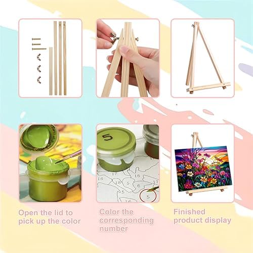 Flower Paint by Numbers for Adults with Framed Canvas - with Wooden Easel - Image 6