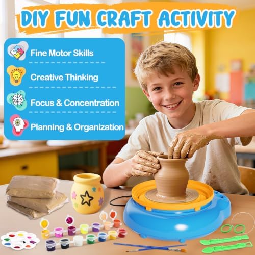 Pottery Wheel, Arts and Crafts for Kids Ages 8-12, Pottery Wheel Kit for Kid, Complete DIY Clay Wheel Pottery Kit for Beginners, Kid Crafts Toys Gift for Girl Boys 6-8 8-12 Year Old Christmas Birthday - Image 2