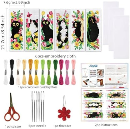 ORIGACH 6 Set Cat and Flower Cross Stitch Bookmark Kit for Beginner - Image 2