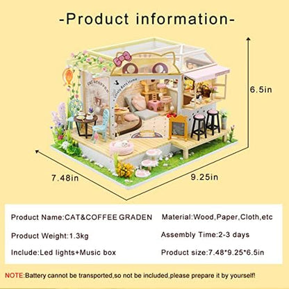 CUTEROOM DIY Miniature House Kit- Lovely Cats House, Tiny Dollhouse Wooden Furniture Kit, Mini DIY Craft Kits Creative Room for Christmas Decoration Family Friends - Image 2