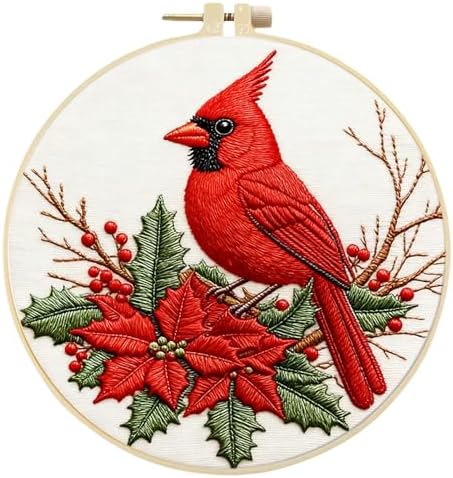 FRANDEK DIY Cardinal Stamped Embroidery Kit with Hoop for Adults by FRANDEK