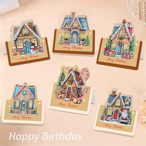 6 pack 3D Christmas Diamond Painting Greeting Cards Kit,House Diamond Art Birthday Cards with Envelopes,DIY Thank You Card Making Craft for Adults,Handmade Greeting Card Supplies Gift Idea(House) - Image 7