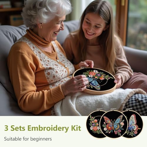 Santune Embroidery Kit Needlepoint Cross Stitch Kits for Beginners Adult Needle Point Sets with Butterfly Embroidery Patterns, Includes Step-By-Step Instructions and Accessories - Image 7