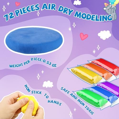 VioraWhite 72 Pcs 38oz Air Dry Clay Bulk Modeling Clay,Fresh Color - Image 2