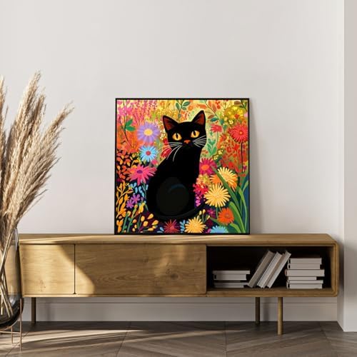 Framed Paint by Numbers Kit for Adults, Black Cat & Flower Decor 10x10 Inch - Image 3