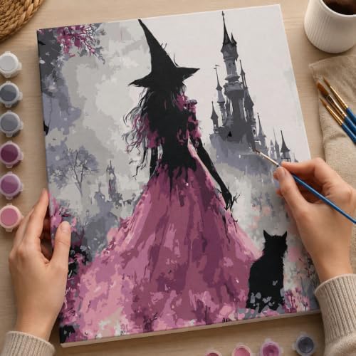 Witch Paint by Numbers Kit for Adults,Castle DIY Paint by Number With Frame - Image 4