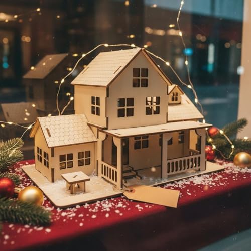 Decor Wooden Puzzle Model Kit Miniature Villa DIY Assembly Craft Kit Handmade Art Project Suitable for Teens Adults Desktop Ornament Holiday Home Decoration - Image 5