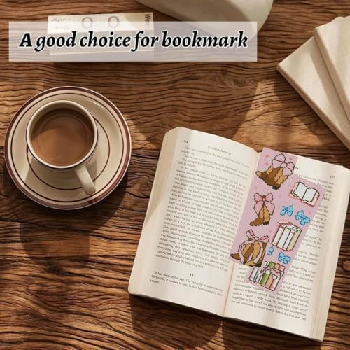 KYOQFVN 6 Pcs Pink Cross Stitch Bookmark Kit for Beginner, 14 CT Bow Stamped Cross Stitch Kits, Stamped Embroidery Bookmark Kit with Instructions Hand Craft - Image 4