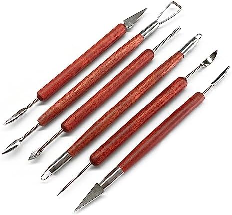 Clay Sculpting Tools, 6 PCS Double-Ended Stainless Steel Polymer Clay Tools, Wooden Handle Pottery Tools for Embossing, Carving Tools and Supplies by HANWER