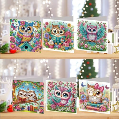 POETRYDRAW 6 Pack 5D DIY Diamond Art Painting Owl Greeting Card Kit, Diamond Birthday Holiday Greeting Card, Art Crafts Kit Creative with Envelope - Image 2