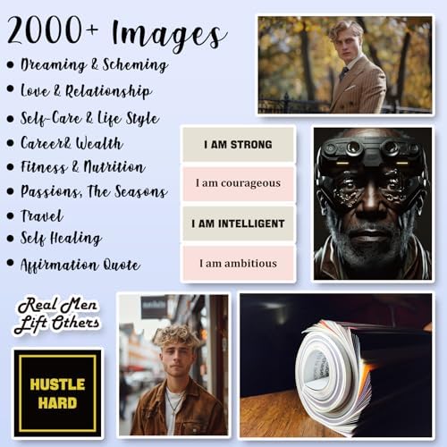 EggSun Vision Board Supplies with 1200+ Images & Quotes Collage Magazine Book, Wall Clip Art Scrapbook Journal Kit for Vision Board Making Beginners Women Men Teen Boy Girls Coquette Room Decors (Men) - Image 2