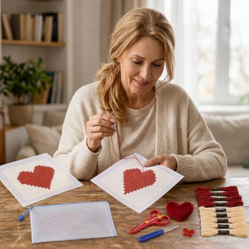 22Pcs Red Heart 18 Mesh Needlepoint Canvas Kit for Beginners Adults - Image 4