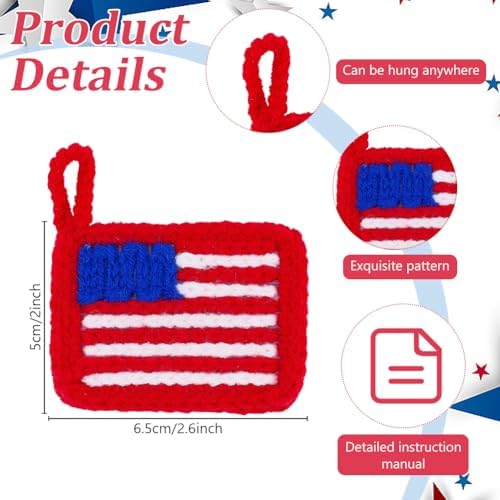 WEBEEDY 4 Sets DIY Flag Crochet Pouch Kit for Adults Beginners, Complete DIY Crochet Knitting Bag Keychain Craft Set with Red White Blue Yarn, Video Tutorial for Patriotic Independence Day Decor Gift - Image 3