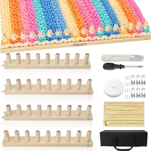 LynxLink 64" Extra Large Chunky Blanket Loom Kit for Beginners, Stable Splinter-Free Wooden Modular Yarn Loom with 12 Sizes Crochet Hooks and Bag, Adjustable Knitting Loom Set Throws DIY Craft by Unknown