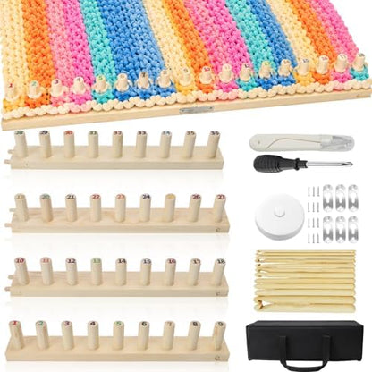 LynxLink 64" Extra Large Chunky Blanket Loom Kit for Beginners, Stable Splinter-Free Wooden Modular Yarn Loom with 12 Sizes Crochet Hooks and Bag, Adjustable Knitting Loom Set Throws DIY Craft by Unknown