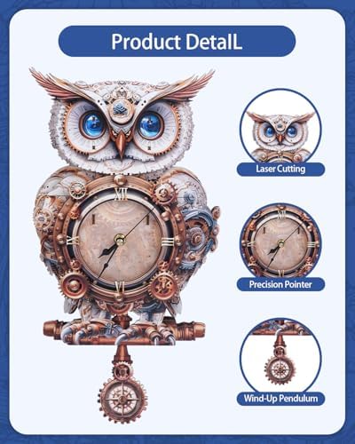 3D Puzzles for Adults-Wooden Owl Clock Puzzle DIY Wall Clock Model Kit - Image 5