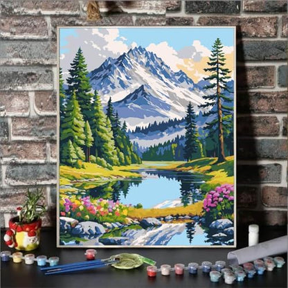 Lovepefe Mountain Paint by Numbers for Adults-Landscape Paint by Number on Canvas Without Frame, DIY Forest Scenery Oil Painting for Gifts Home Wall Decor 16x 20 Inch - Image 2