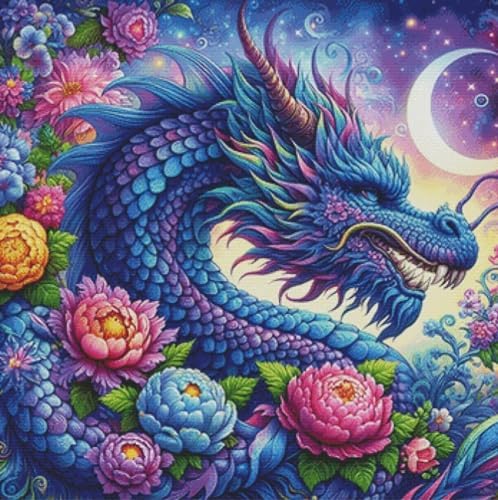 HKLIOPU Stamped Cross Stitch Kits - Dragon Embroidery Starter Kit for Adult Beginners, 11CT Needlepoint Cross-Stitch Patterns Dimensions Kit Arts and Crafts 16X 16 inch by HKLIOPU