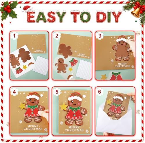 Dispowreath 24 Pcs DIY Christmas Card Making Kits with Envelopes DIY Christmas Craft Make Your Own Gingerbread Man Greeting Card Making Supplies for Holiday Xmas Party Decoration Favor - Image 3