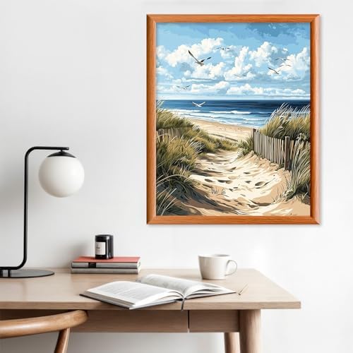 Lxmsja Sandy Beach Paint by Numbers Kit for Adults, Coastal Scene Acrylic Paint by Numbers for Adults Beginner, DIY Craft Supplies Oil Painting Kits for Home Wall Decor 16x20 inch (No Frame) - Image 3