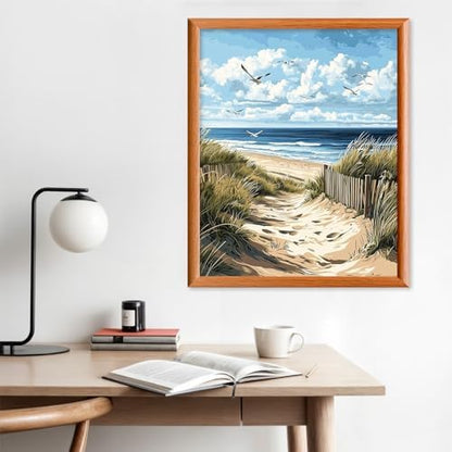 Lxmsja Sandy Beach Paint by Numbers Kit for Adults, Coastal Scene Acrylic Paint by Numbers for Adults Beginner, DIY Craft Supplies Oil Painting Kits for Home Wall Decor 16x20 inch (No Frame) - Image 3