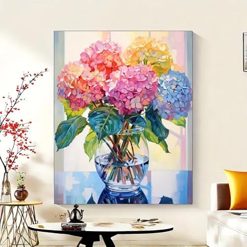 MaiMMaledy Paint by Numbers Kit for Adults Beginners 12Wx8L inch Canvas Pictures with Framed Drawing Painting Works with Wooden Triangle Easel Acrylic Pigment Hydrangea - Image 5