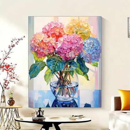MaiMMaledy Paint by Numbers Kit for Adults Beginners 12Wx8L inch Canvas Pictures with Framed Drawing Painting Works with Wooden Triangle Easel Acrylic Pigment Hydrangea - Image 5