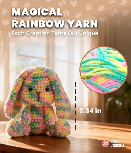 PAITIN Crochet Starter Kit – Easy DIY Craft Set for Adult Beginners, Handmade Yarn Art Project with Video Guidance (Pink Bunny) - Image 4