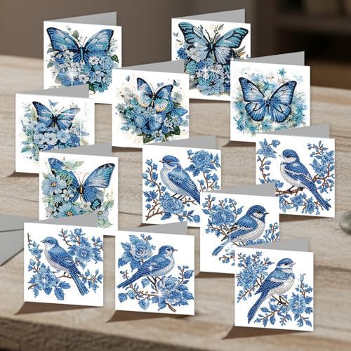 C'eitura 12Pcs Butterfly & Bluebird Diamond Art Painting Greeting Card Kit with Envelopes, DIY Nature Theme Christmas Birthday Thanksgiving Card Making Set, Garden Inspired Handmade Card Craft - Image 2