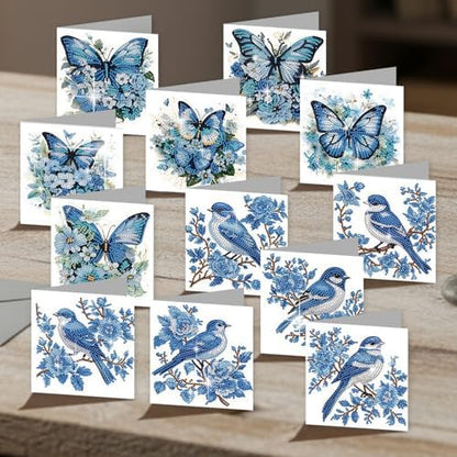 C'eitura 12Pcs Butterfly & Bluebird Diamond Art Painting Greeting Card Kit with Envelopes, DIY Nature Theme Christmas Birthday Thanksgiving Card Making Set, Garden Inspired Handmade Card Craft - Image 2