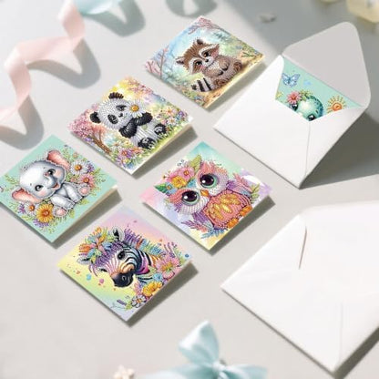 6PCS Owls Pandas Diamond Art Painting Greeting Cards Kit with Envelopes - 5D DIY Diamond Art Card Kits for Adults - Handcrafted Postcards for Birthday & Holiday - Image 6