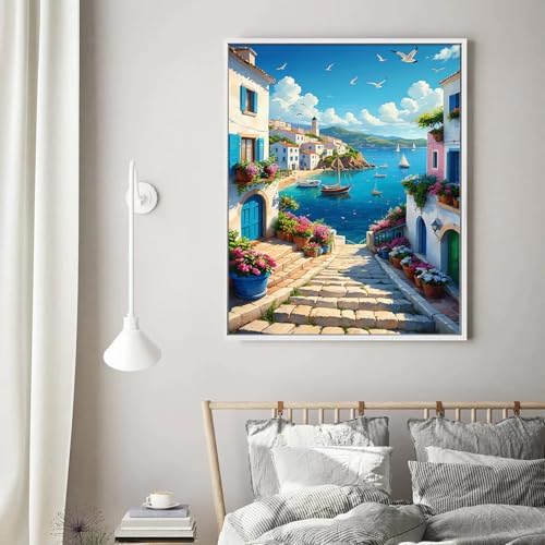 HITIRECOVI Seaview Town Paint by Number Adult,Canvas Paint by Numbers for Adults Seaside,DIY Acrylic Oil Paint by Number for Adults for Home Decor Gift 16x20 Inch - Image 3