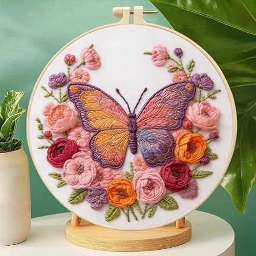 FRANDEK DIY Rose Butterfly Stamped Embroidery Kit with Hoop for Adults - Image 7