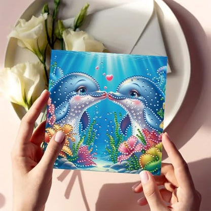 jinglinhh 6pcs Dolphin Couple Flowers Diamond Art Painting Greeting Cards with Envelopes, DIY Card Making Kits for Adults, Diamond Art Postcards Christmas Cards Craft Gifts - Image 7