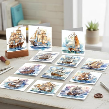 jinglinhh 12pcs Diamond Art Painting Sea Sailing Boat Greeting Cards with Envelopes, DIY Card Making Kits for Adults, Diamond Art Christmas Cards for Birthday Holiday Gifts - Image 4
