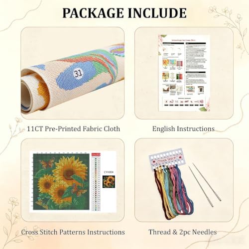 WUSARPLY Sunflowers Stamped Cross Stitch Kits for Beginners Adults - Image 5