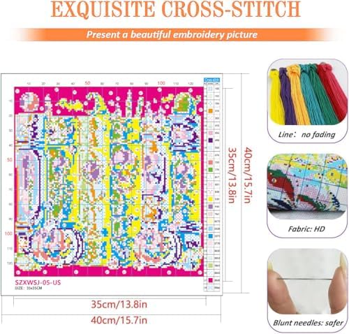 KYOQFVN Cross Stitch Stamped Kit for Beginner - Halloween Cross Stitch - Skull Counted Cross Stitch Kits Embroidery Kit Arts and Crafts for Beginners 13.7x13.7 inch - Image 2