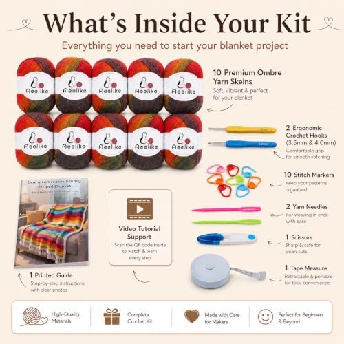 Aeelike Crochet Blanket Kit for Adults Advanced,Ombre Red Vintage Craft Kit - Image 2