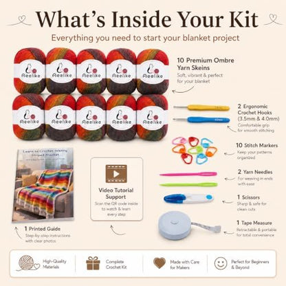 Aeelike Crochet Blanket Kit for Adults Advanced,Ombre Red Vintage Craft Kit - Image 2