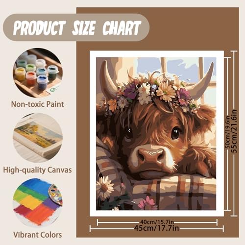 XTCIXAL Paint by Numbers Kit for Adults, Cow, 16X20 Inch - Image 4
